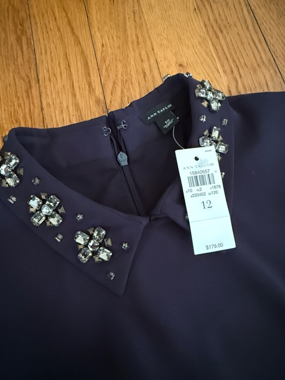 NWT Ann Taylor Navy blue Embellished-Collar Mini shift Dress size 12 $179 - Picture 3 of 5